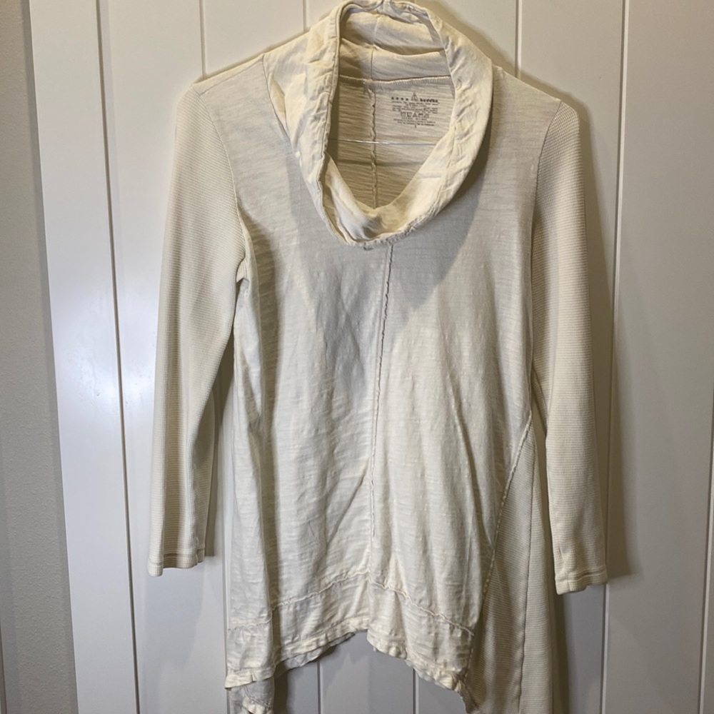 3/4 sleeve cowl neck long tunic shirt